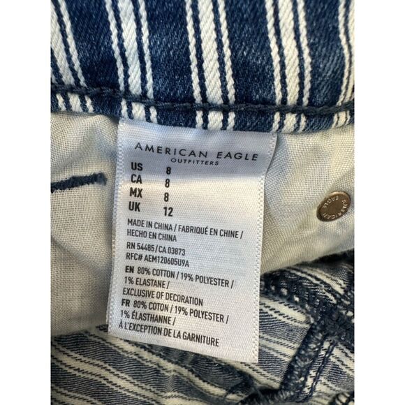 American Eagle Blue Pinstriped High Rise Jean Shortie Festival Size 8 - Picture 4 of 5